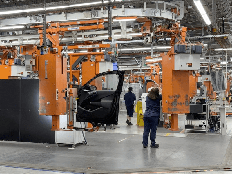 Production line with car doors